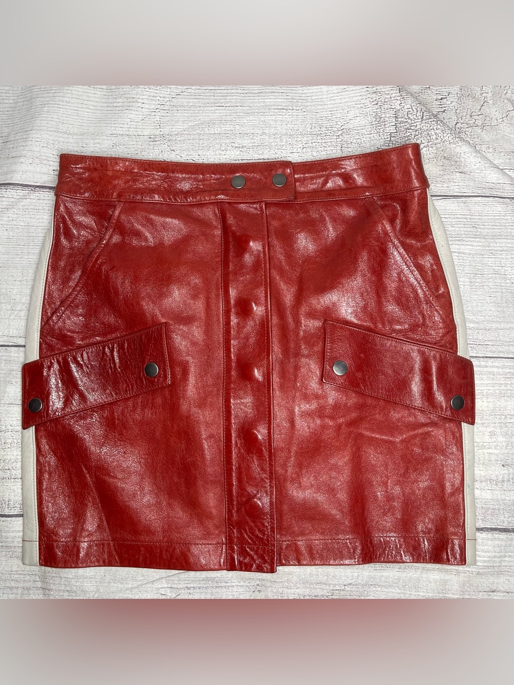 Frame Atelier Women’s 28 Authentic Genuine Lamb Red Leather Mini Skirt